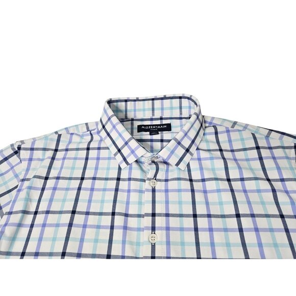 Mizzen + Main Leeward Button Up Shirt Check Men's XXL Trim Fit White Blue - Picture 3 of 9